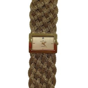 Vintage Anne Klein Quartz Diamond Gold Plate Mesh Braided Metal Band